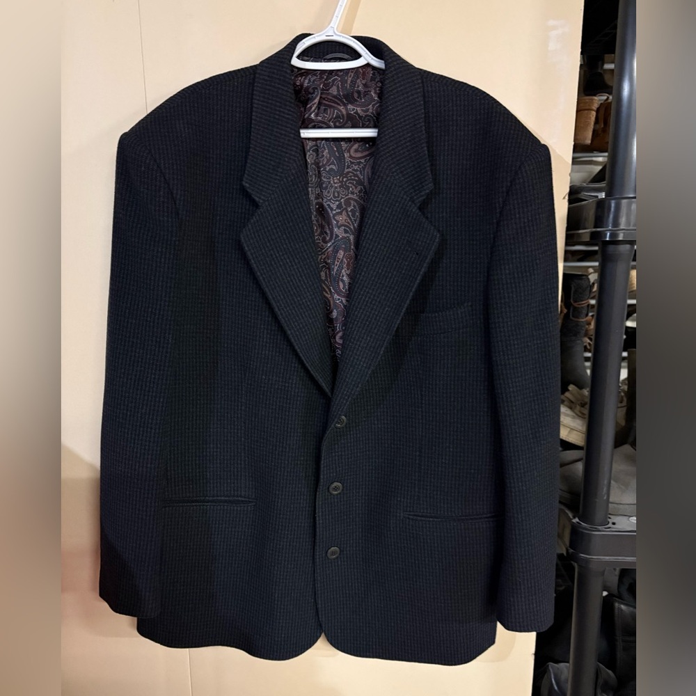 Vintage Wool Cashmere Blend Black Textured Blazer